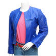 Collarless Womens Blue Leather Jacket - High Quality Leather Jackets For Sale | Dream Jackets On Jackethunt