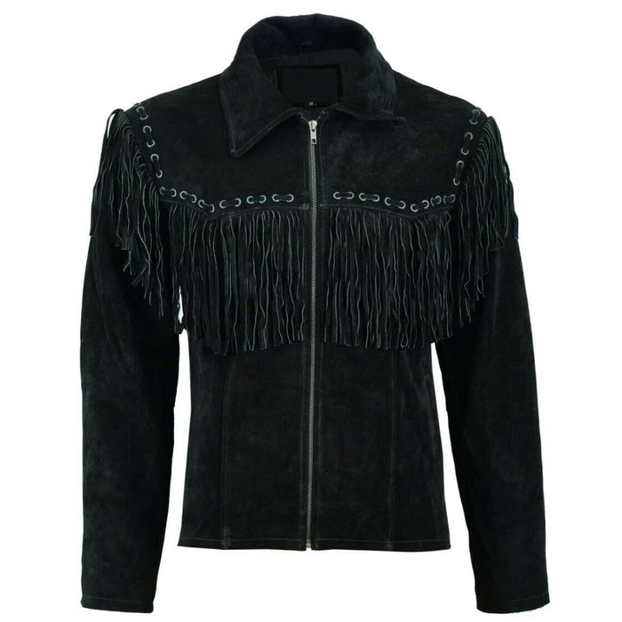 Men Black Suede Leather Western Jacket