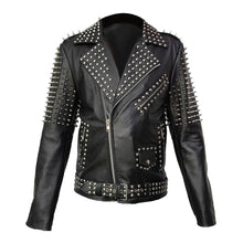 Load image into Gallery viewer, Men Real Leather Jacket Spike Studded Punk Style Jacket

