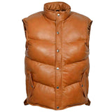 Men Puffer Gilets Body Warmer Brown Leather Vest | Utility Leather Waistcoat For Sale