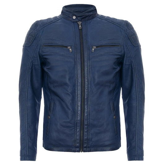Men Soft Blue Leather Slim Fit Motorcycle Jacket | Premium Fashion Leather Jacket