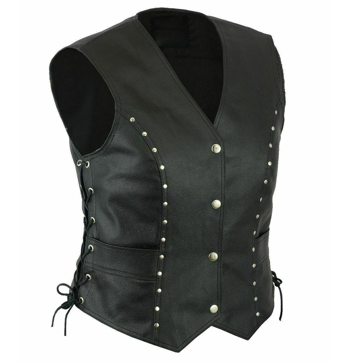 Punk Women Genuine Motorcycle Leather Vest - High Quality Leather Jackets For Sale | Dream Jackets On Jackethunt