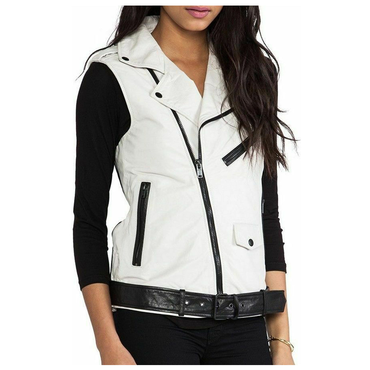 Womens Leather Jacket Genuine Lambskin Leather White Sleeveless Jacket Vest - High Quality Leather Jackets For Sale | Dream Jackets On Jackethunt