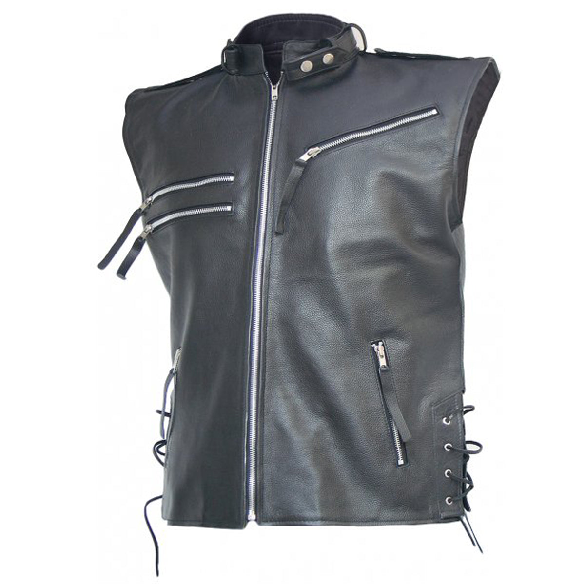 Men Vintage Motorcycle Rider Leather Zipper Vest - High Quality Leather Jackets For Sale