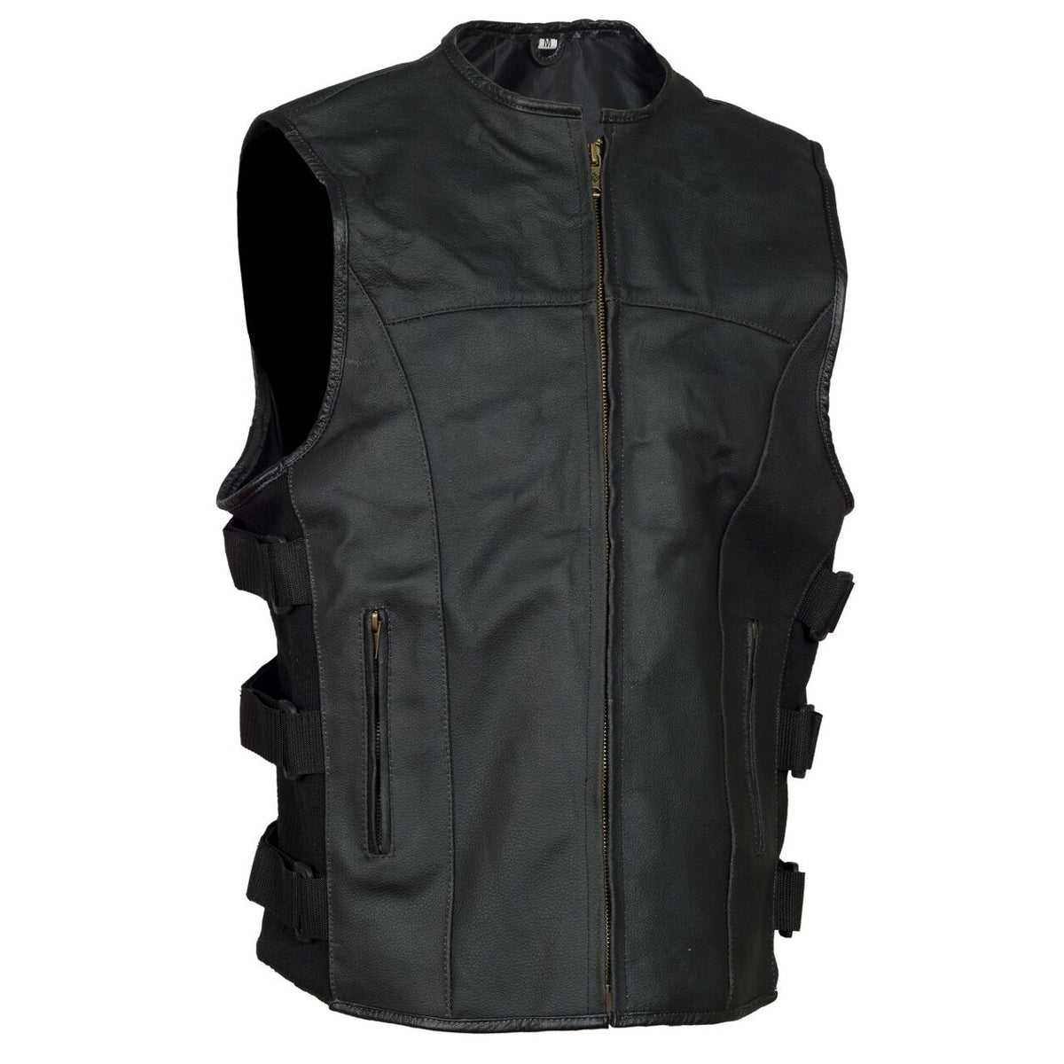 Mens Swat Style Motorcycle Biker Leather Vest With Two Concealed Gun Pockets - High Quality Leather Jackets For Sale | Dream Jackets On Jackethunt