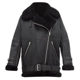 Women Black Leather B3 Shearling Pitch Jacket - High Quality Leather Jackets For Sale | Dream Jackets On Jackethunt