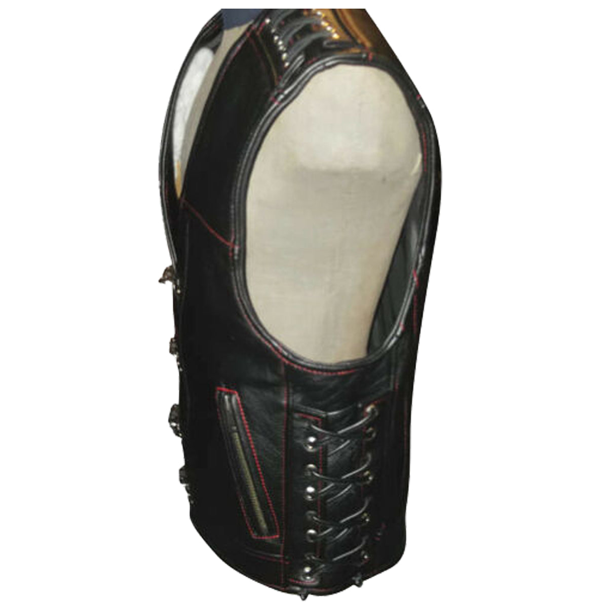 Men Motorcycle Leather Vest For Sale Red Thread