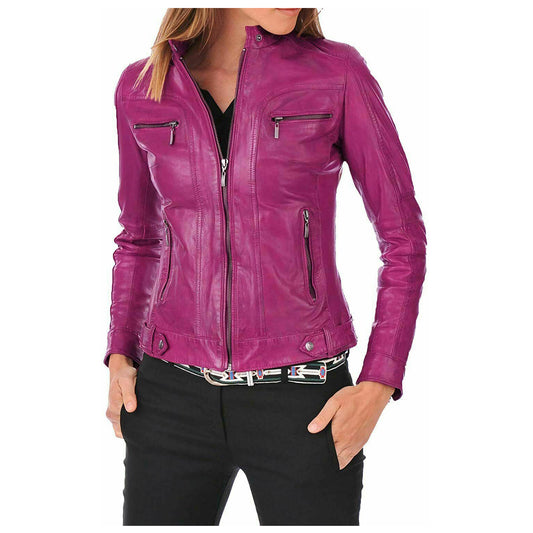 Basic Women Lambskin Leather Motorcycle Jacket - High Quality Leather Jackets For Sale | Dream Jackets On Jackethunt
