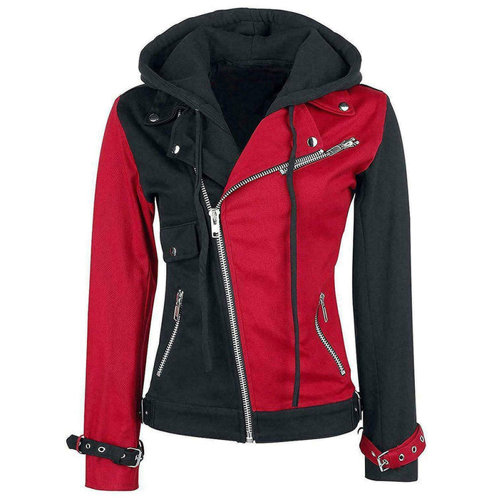 Womens Psychotic Harley Quinn Red Black Biker Jacket - High Quality Leather Jackets For Sale | Dream Jackets On Jackethunt