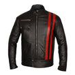 Red Strip Biker Leather Jacket - 
