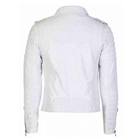 Vintage White Brando Quilted Biker Leather Jacket - 