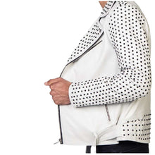 Load image into Gallery viewer, Mens Silver Studded Cowhide White Biker Leather Jacket Belt - Jacket Hunt
