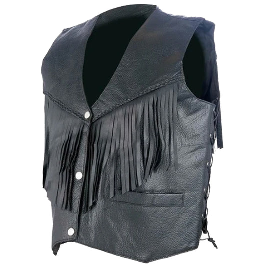 Men Western Fashion Leather Fringes Vest