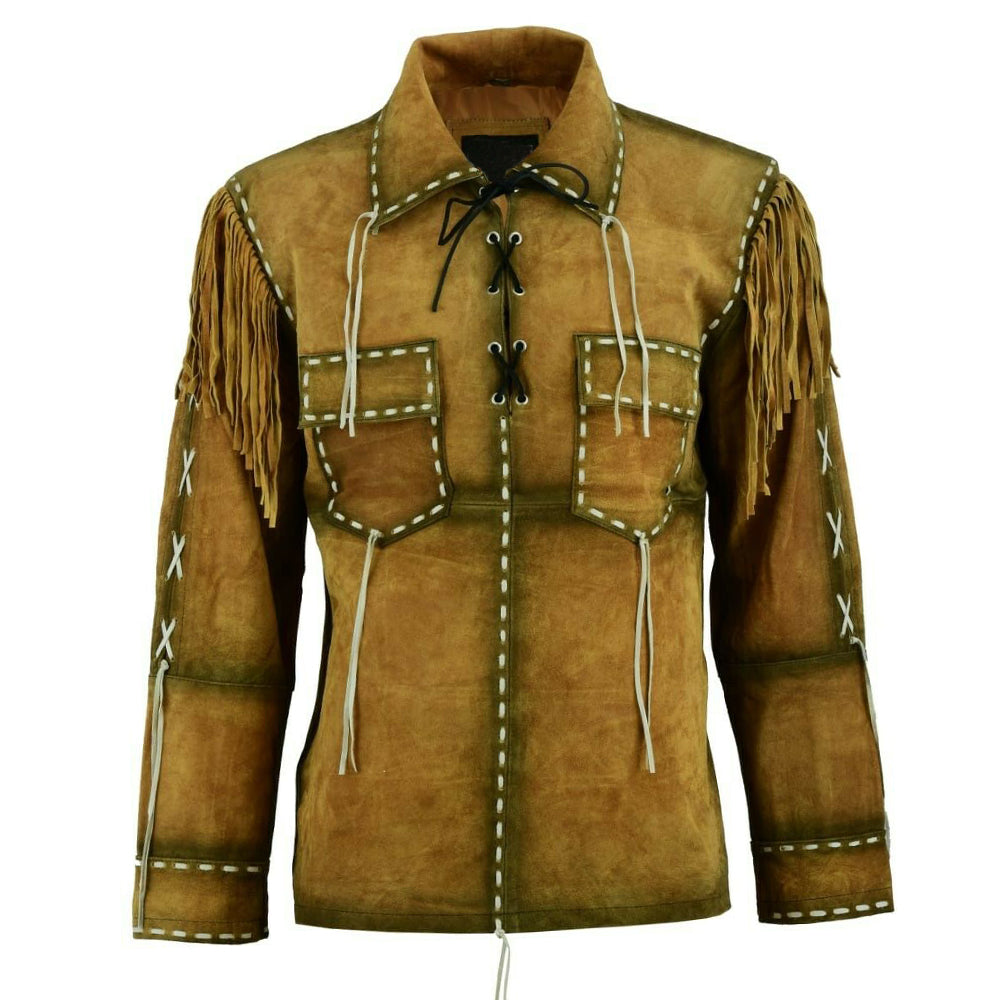 Men Cowboy Fringe Brown Suede Leather Shirt – Jacket Hunt