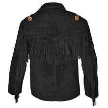 Load image into Gallery viewer, Western Black Suede Leather Fringe Jacket Mens
