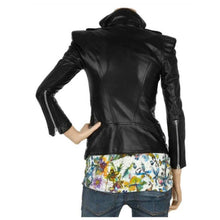 Load image into Gallery viewer, Military Black Leather Women Fashion Zipper Jacket
