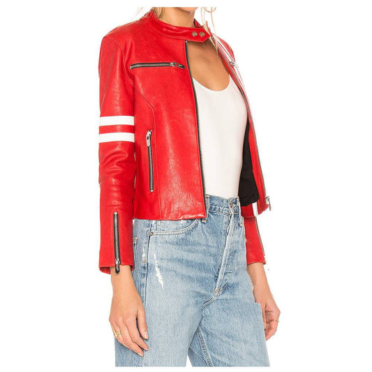 Womens Short Body Red Leather Fashion Jacket | Jacket Hunt