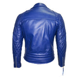Royal Blue Cafe Racer Motorcycle Leather Jacket - 