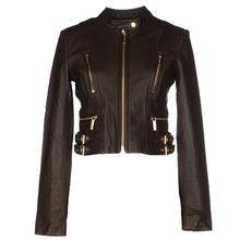 Load image into Gallery viewer, Women Golden Vintage Zipper Biker Leather Jacket - 
