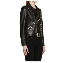 Load image into Gallery viewer, WOMEN MILITARY STYLE SLIM FIT LEATHER JACKET - 
