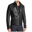 Men Zipper Fashion Black Leather Jacket