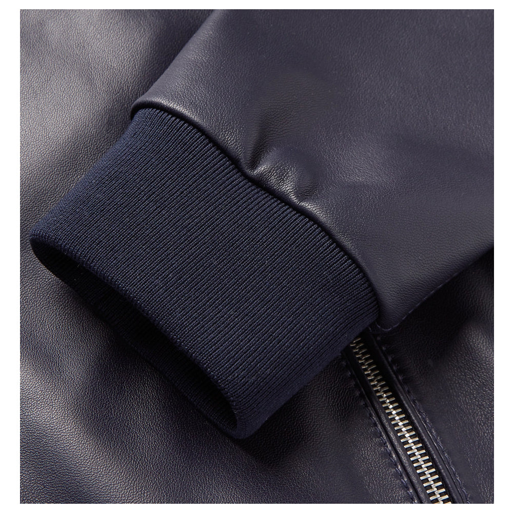 Men Elegant Bomber Fashion Blue Leather Jacket - 