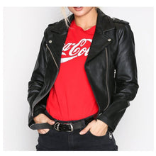 Load image into Gallery viewer, WOMEN SLIM FIT FASHION BIKER LEATHER JACKET - 

