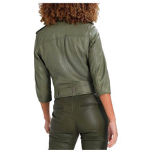 Load image into Gallery viewer, Women Olive Green Motorcycle Genuine Leather Jacket - 
