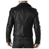 Men Classic Motorcycle Leather Jacket Black Belt - 
