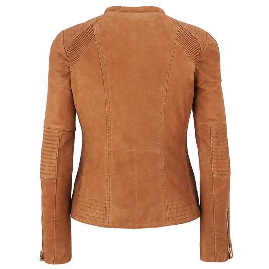 WOMEN'S GENUINE LAMBSKIN SUEDE MOTORCYCLE JACKET - 