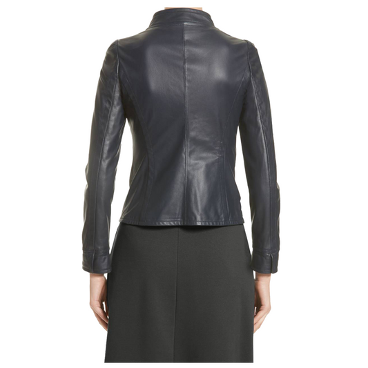 Women Lambskin Fashion Leather Jacket Black - 