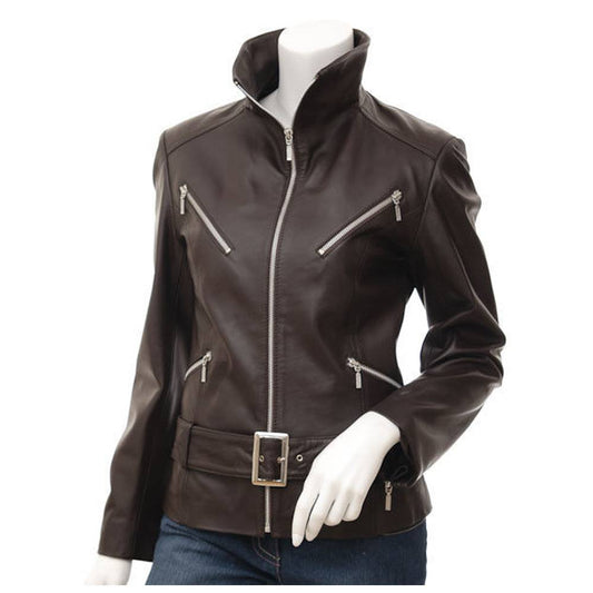 Women Retro Emma Peel Leather Jacket - 