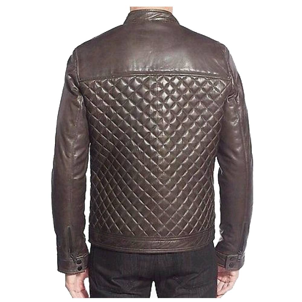 Men Cafe Racer Diamond Bomber Leather Jacket - 