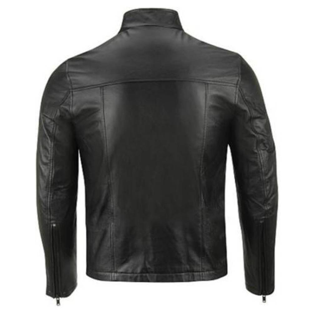 Men Classic Motorcycle Leather Jacket Yellow Stripes – Jacket Hunt