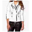 Women Soft Slim Fit Motorcycle Leather Jacket White - 