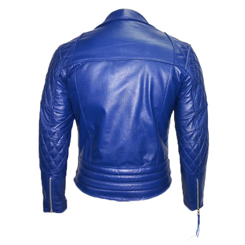 Electric Blue USA Cafe Racer Moto Leather Jacket