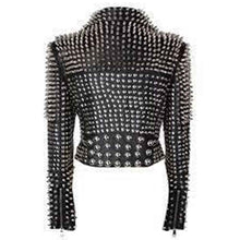 Load image into Gallery viewer, Women Heavy Metal Studs Punk Silver Spikes Leather Jacket
