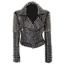 Load image into Gallery viewer, Women Heavy Metal Studs Punk Silver Spikes Leather Jacket
