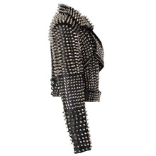 Load image into Gallery viewer, Women Heavy Metal Studs Punk Silver Spikes Leather Jacket
