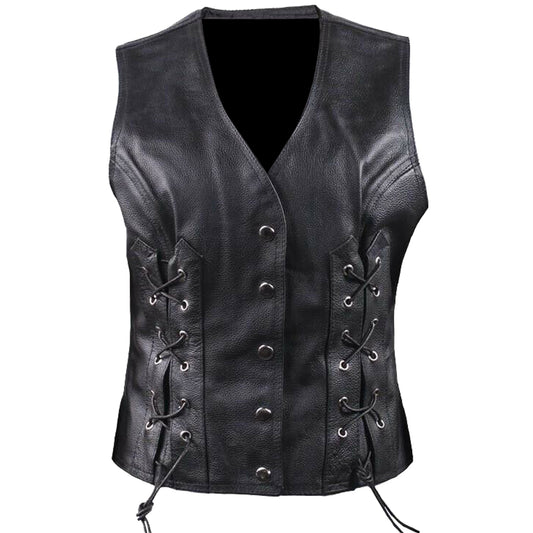 Women Side Laces Biker Leather Waistcoat - High Quality Leather Jackets For Sale | Dream Jackets On Jackethunt