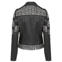Load image into Gallery viewer, Women Studded Black Leather Fashion Jacket - Custom Made Studs Jacket
