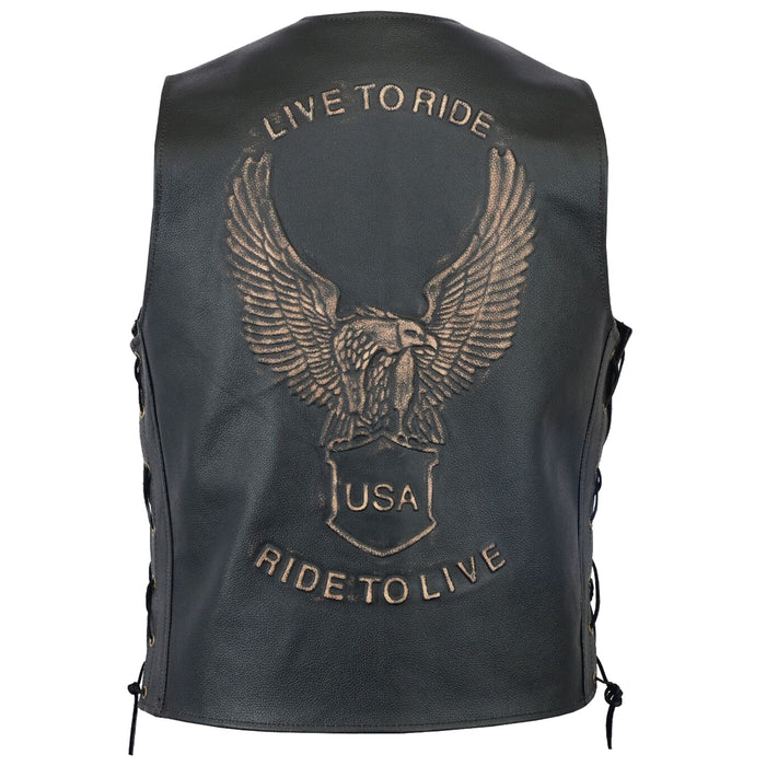 Men Classic Embossed Eagle Motorcycle Waistcoat High Quality Leather Jackets For Sale