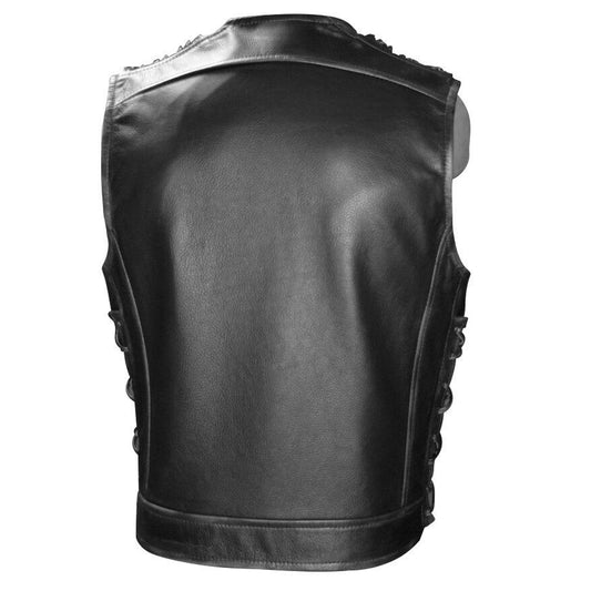 Classic Black Leather Motorcycle Vest | Biker Leather Vest For Sale
