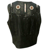 Men Native American Western Fringe Leather Vest Bones Beads Back