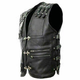 Men Heavy Leather Buckled Biker Vest - High Quality Leather Jackets For Sale