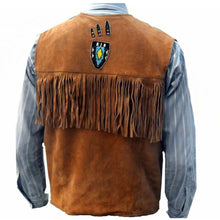 Load image into Gallery viewer, Men Western Brown Suede Leather Vest Fringes Beads Bones
