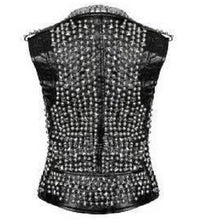 Load image into Gallery viewer, Women Studded Leather Vest Spike Belted Punk Goth Leather Vest - High Quality Leather Jackets For Sale | Dream Jackets On Jackethunt
