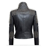 Women Slim Fit Studded Brando Leather Jacket | Jacket Hunt