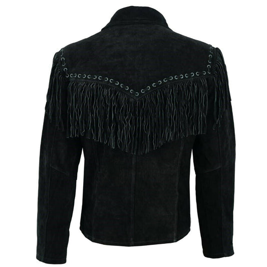 Men Black Suede Leather Western Jacket