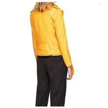 Load image into Gallery viewer, WOMEN YELLOW MANGO SLIM FIT GENUINE MOTORCYCLE LEATHER JACKET - 
